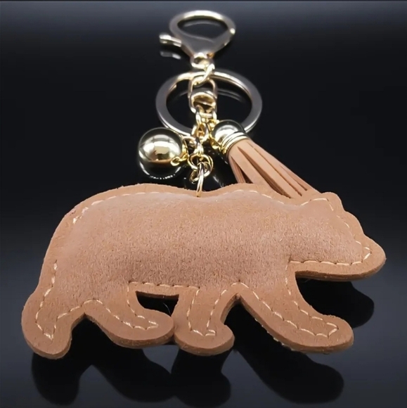 Bling Mama Bear Crystal Rhinestone Keychain Bag Charm With Tan Tassel - Picture 3 of 15